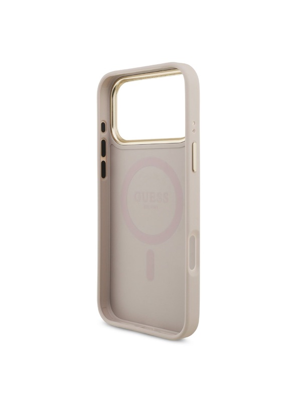 Guess Guess PU Leather 4G Strass Triangle Logo Gold Frame MagSafe Stražnji Štitnik za iPhone 18 Pro Max Ružičasta