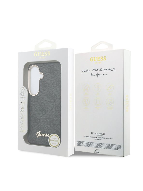 Guess Guess PU 4G Script Metal Logo Magnetic Stražnji Poklopac za Samsung Galaxy S26 Black