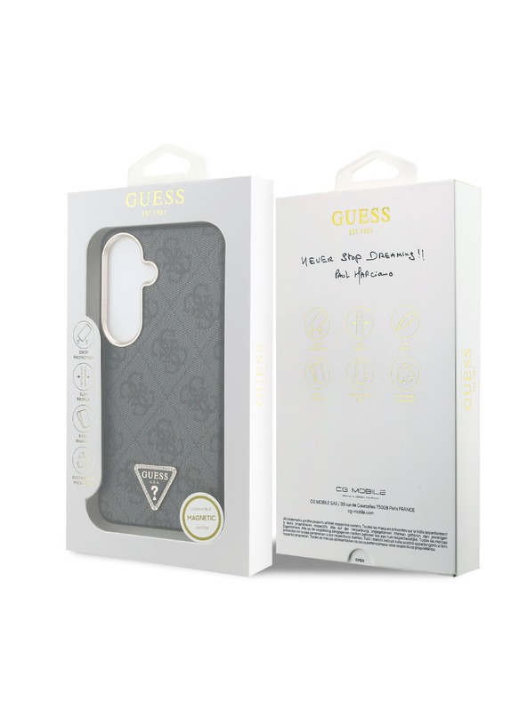 Guess Guess PU Leather 4G Strass Triangle Logo Gold Frame Magnetic Stražnji Poklopac za Samsung Galaxy S26 Black