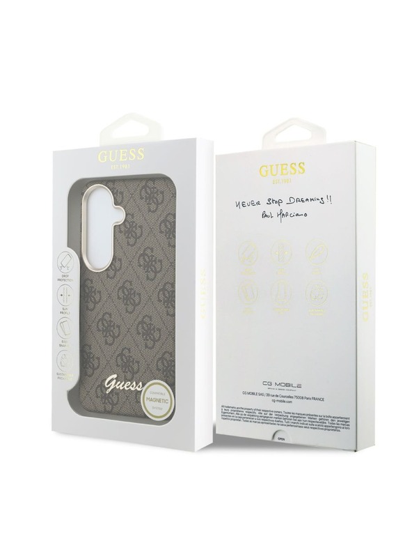 Guess Guess PU 4G Script Metal Logo Magnetic Stražnji Poklopac za Samsung Galaxy S26 Brown