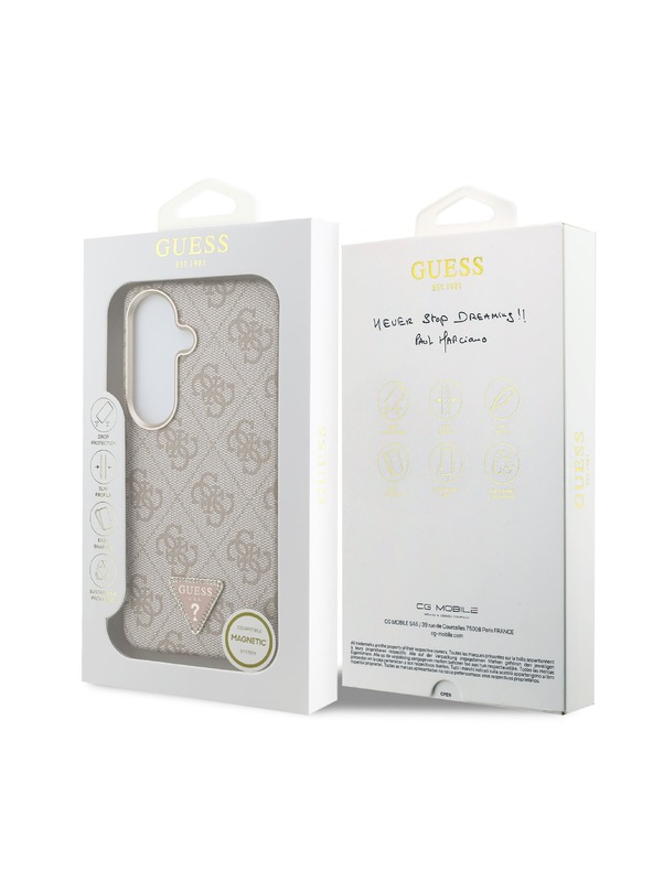 Guess Guess PU Leather 4G Strass Triangle Logo Gold Frame Magnetic Stražnji Poklopac za Samsung Galaxy S26 Pink