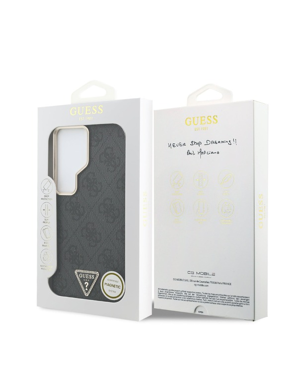 Guess Guess PU Leather 4G Strass Triangle Logo Gold Frame Magnetic Zadnja Futrola za Samsung Galaxy S26 Ultra Black