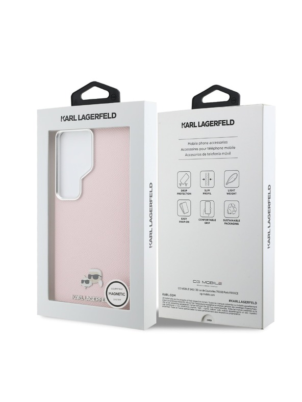 Karl Lagerfeld Karl Lagerfeld Grained PU Leather K&CH Heads Magnetic Stražnji Poklopac za Samsung Galaxy S26 Ultra Pink