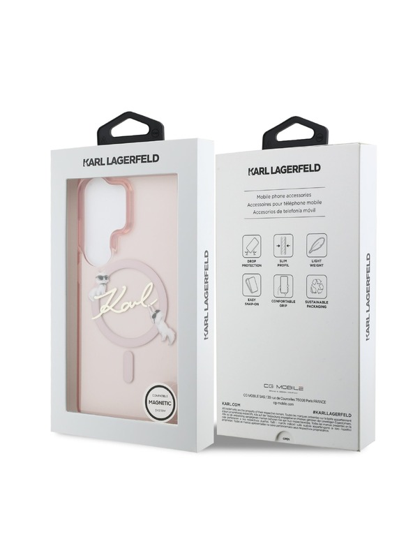 Karl Lagerfeld Karl Lagerfeld IML Choupette Karl Script Logo Magnetic Stražnji Poklopac za Samsung Galaxy S26 Ultra Pink