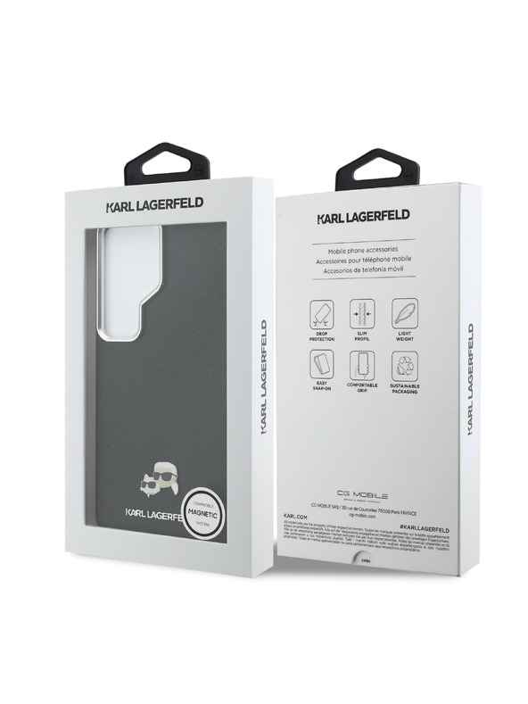 Karl Lagerfeld Karl Lagerfeld Grained PU Leather K&CH Heads Magnetic Stražnji Poklopac za Samsung Galaxy S26 Ultra Black