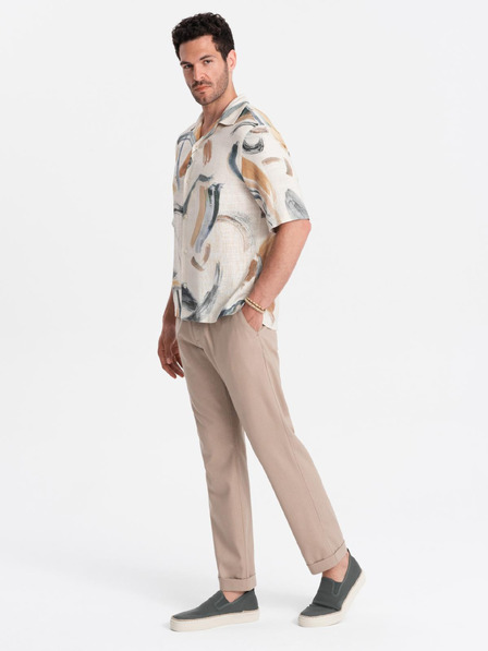 Ombre Clothing Muške chino hlače sa zavrnenim nogavicama i primjesom lana – bež V3 P1522 Ombre Clothing