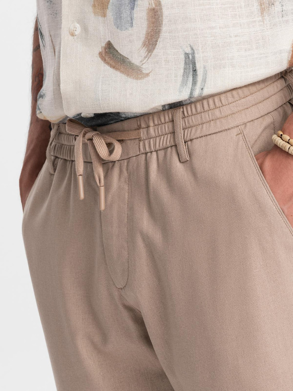 Ombre Clothing Muške chino hlače sa zavrnenim nogavicama i primjesom lana – bež V3 P1522 Ombre Clothing
