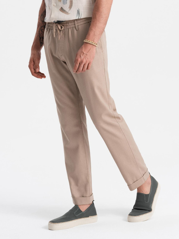 Ombre Clothing Muške chino hlače sa zavrnenim nogavicama i primjesom lana – bež V3 P1522 Ombre Clothing