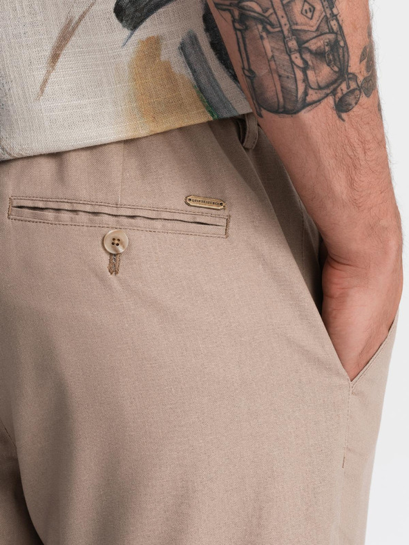 Ombre Clothing Muške chino hlače sa zavrnenim nogavicama i primjesom lana – bež V3 P1522 Ombre Clothing
