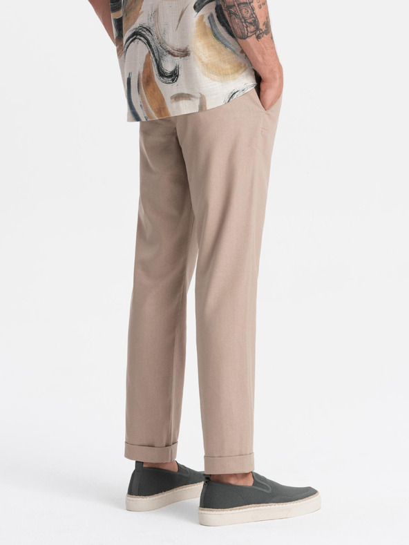 Ombre Clothing Muške chino hlače sa zavrnenim nogavicama i primjesom lana – bež V3 P1522 Ombre Clothing