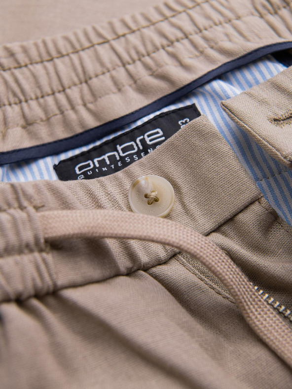Ombre Clothing Muške chino hlače sa zavrnenim nogavicama i primjesom lana – bež V3 P1522 Ombre Clothing