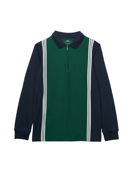 Marks & Spencer Polo majica s dugim rukavima od čistog pamuka (2-16 godina) Marks & Spencer zelena