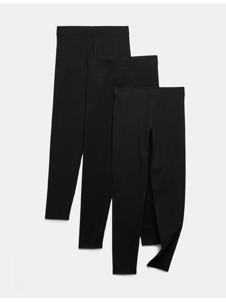 Marks & Spencer Jednobojna leggings sa uzorkom, s visokim udjelom pamuka (6–16 godina), 3 kom Marks & Spencer crna