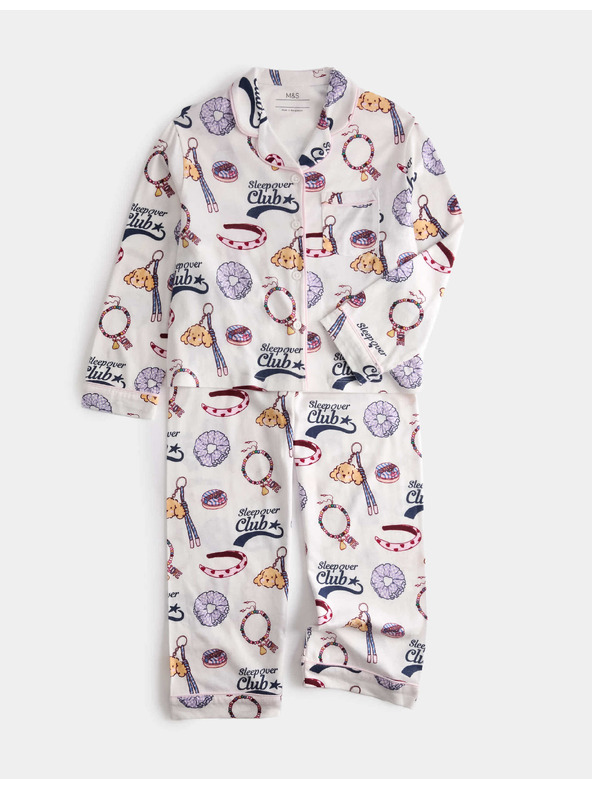 Marks & Spencer Pamučna pižama s printom "Sleepover Club" s visokim udjelom pamuka (1–8 godina) Marks & Spencer krem