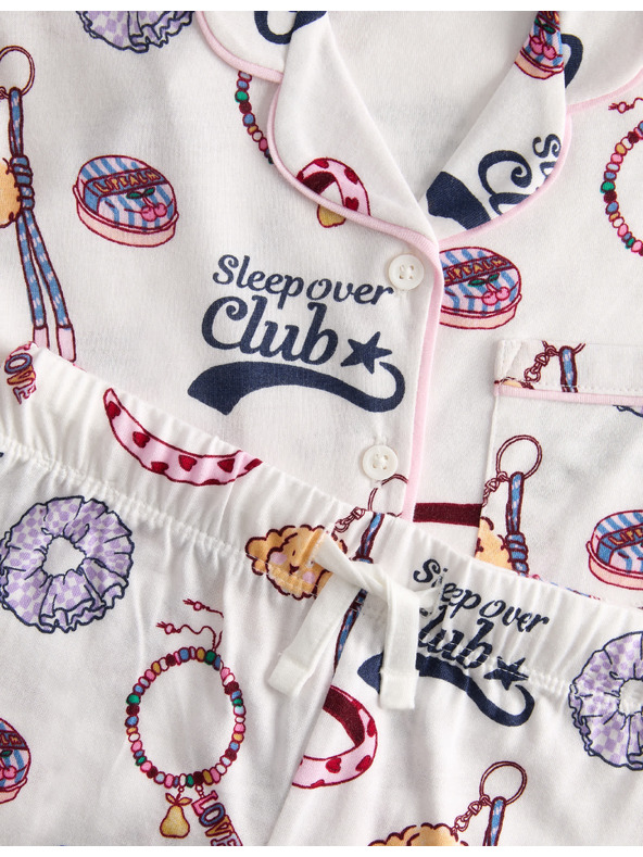 Marks & Spencer Pamučna pižama s printom "Sleepover Club" s visokim udjelom pamuka (1–8 godina) Marks & Spencer krem