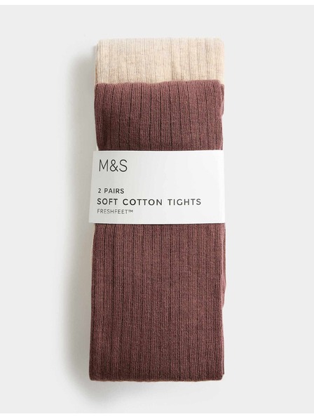 Marks & Spencer Komplet 2 para čarapa s rebrima i visokim udjelom pamuka (2–14 godina) Marks & Spencer krem