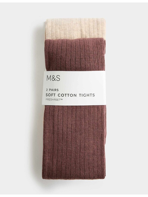 Marks & Spencer Komplet 2 para čarapa s rebrima i visokim udjelom pamuka (2–14 godina) Marks & Spencer krem
