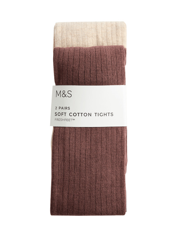 Marks & Spencer Komplet 2 para čarapa s rebrima i visokim udjelom pamuka (2–14 godina) Marks & Spencer krem