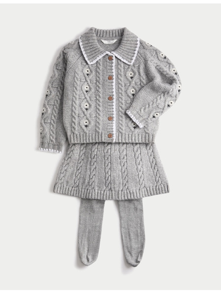 Marks & Spencer Trodjelni pleteni outfit sa suknjom i čarapama (3–5 godina) Marks & Spencer siva