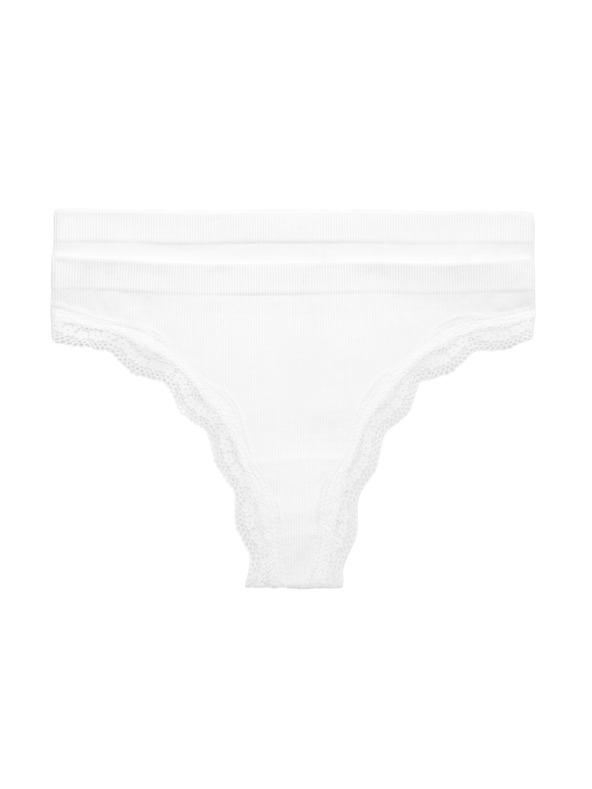 Marks & Spencer Besšavna tanga Jasmine s čipkastim rubom, 2 kom u pakiranju Marks & Spencer bijela