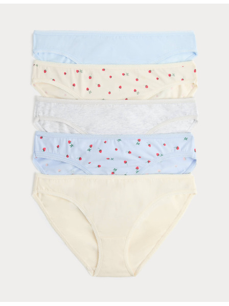 Marks & Spencer Čipkaste bikinijske gaće od pamuka Lycra™ s printom, 5 kom Marks & Spencer plava