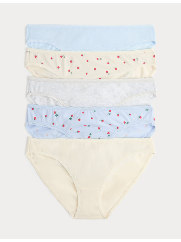 Marks & Spencer Čipkaste bikinijske gaće od pamuka Lycra™ s printom, 5 kom Marks & Spencer plava