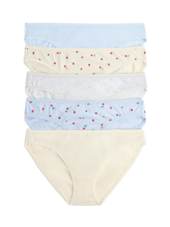 Marks & Spencer Čipkaste bikinijske gaće od pamuka Lycra™ s printom, 5 kom Marks & Spencer plava