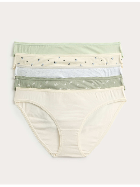 Marks & Spencer Čipkaste bikini gaćice od pamuka Lycra™ s printom, 5 kom. Marks & Spencer zelena