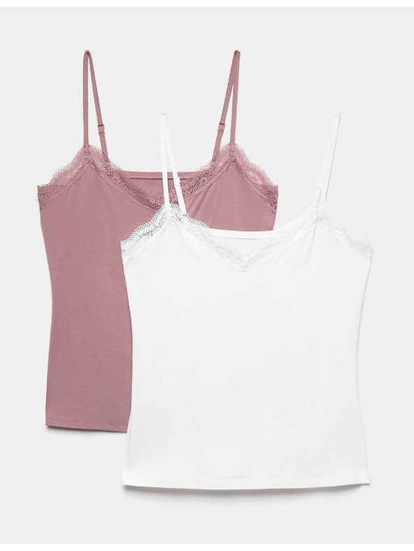 Marks & Spencer Set od 2 kom čipkastih majica s visokim udjelom modala i tehnologijom Flexifit™ i čipkom Marks & Spencer ružičasta