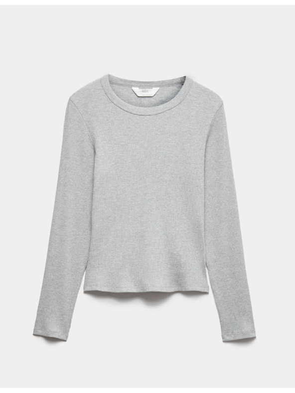 Marks & Spencer Pidžamska rebrastana majica s Cool Comfort™ tretmanom od pamuka i modala Marks & Spencer siva