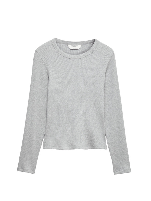 Marks & Spencer Pidžamska rebrastana majica s Cool Comfort™ tretmanom od pamuka i modala Marks & Spencer siva