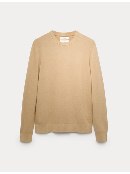 Marks & Spencer Tekstuirana sweater s okruglim izrezom od čistog pamuka Marks & Spencer bež