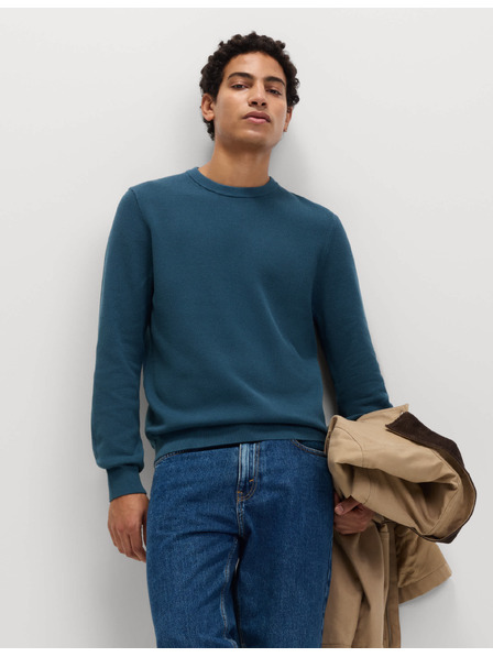 Marks & Spencer Tekstuirana sweater s okruglim izrezom od čistog pamuka Marks & Spencer plava