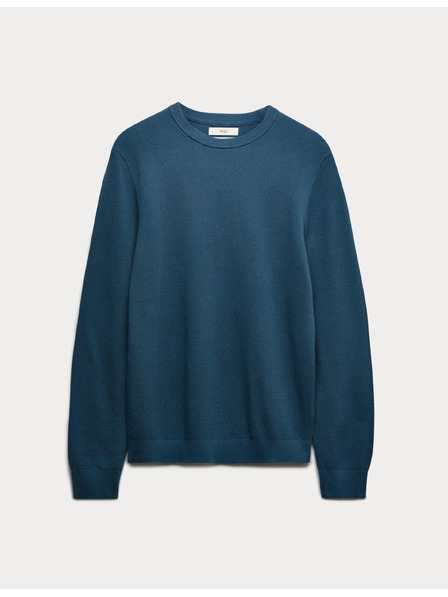Marks & Spencer Tekstuirana sweater s okruglim izrezom od čistog pamuka Marks & Spencer plava
