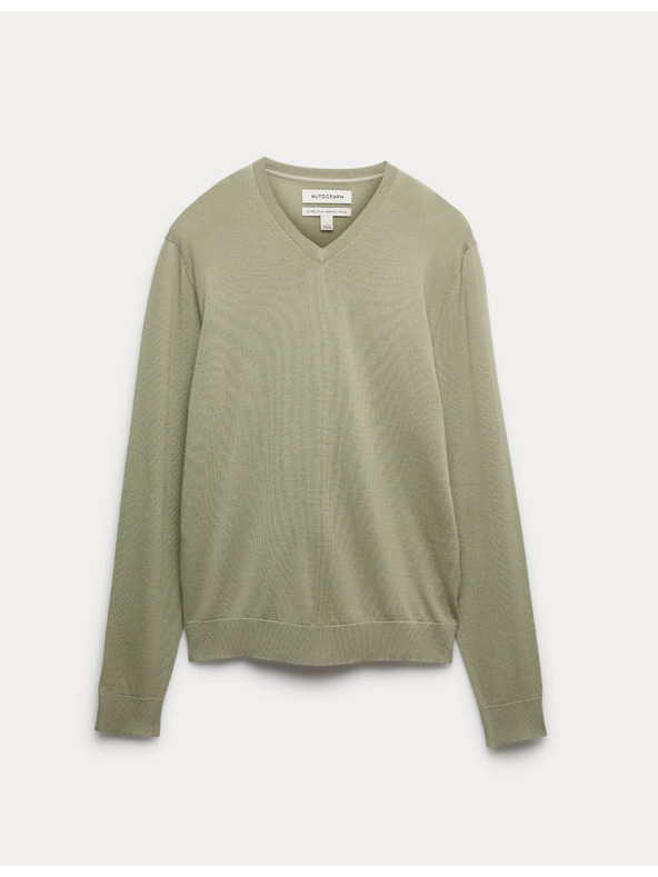 Marks & Spencer Sweater s V izrezom od čiste izuzetno fine merino vune Marks & Spencer zelena