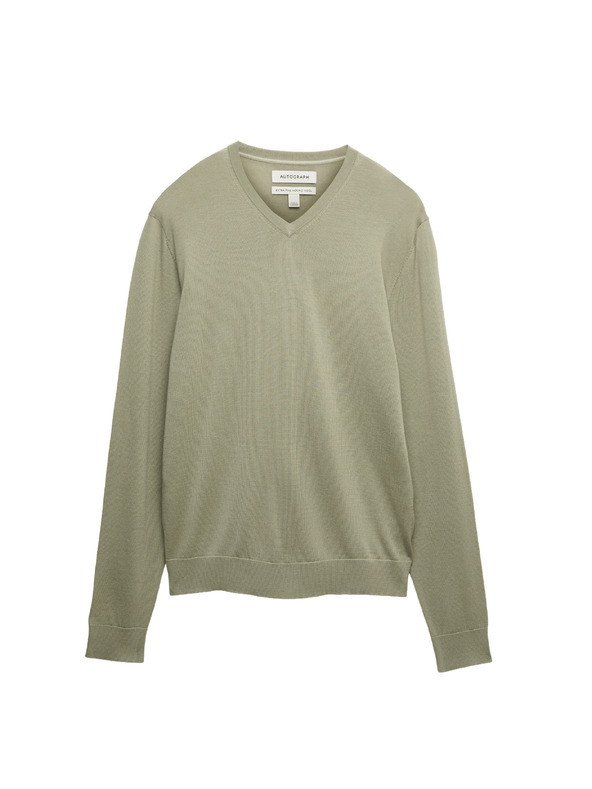 Marks & Spencer Sweater s V izrezom od čiste izuzetno fine merino vune Marks & Spencer zelena