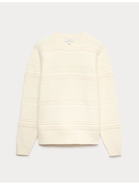Marks & Spencer Tekstuirana sweater s okruglim izrezom s vunom Marks & Spencer kremasta