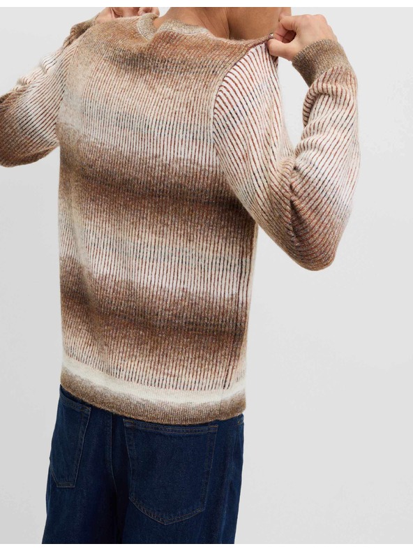 Marks & Spencer Prugasta Ombre sweater s okruglim izrezom i vunom Marks & Spencer smeđa