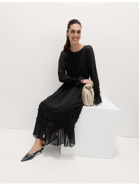 Marks & Spencer Prozirna midi haljina s istaknutim strukom i volanima Marks & Spencer crna