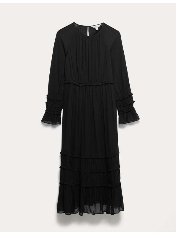 Marks & Spencer Prozirna midi haljina s istaknutim strukom i volanima Marks & Spencer crna