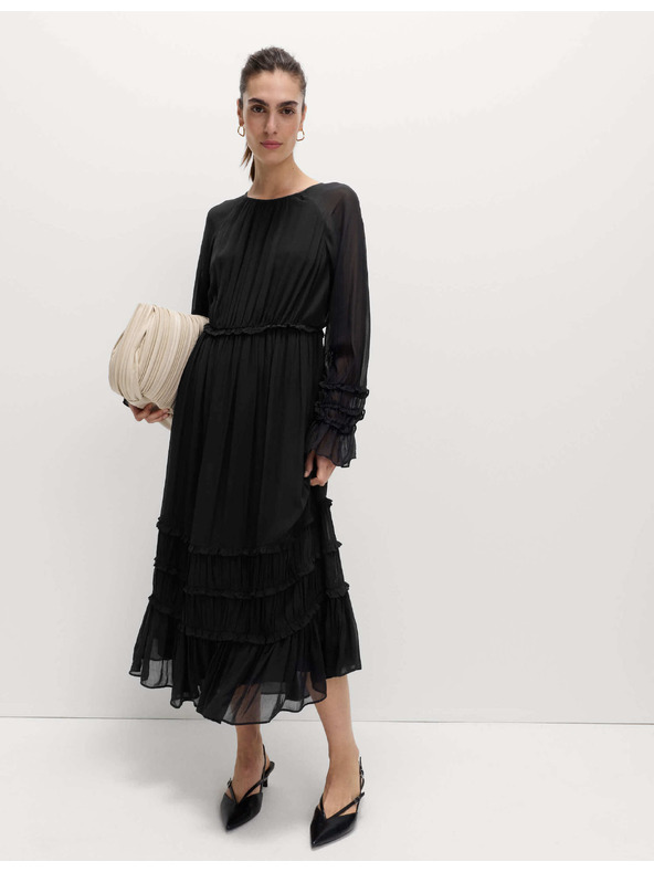 Marks & Spencer Prozirna midi haljina s istaknutim strukom i volanima Marks & Spencer crna