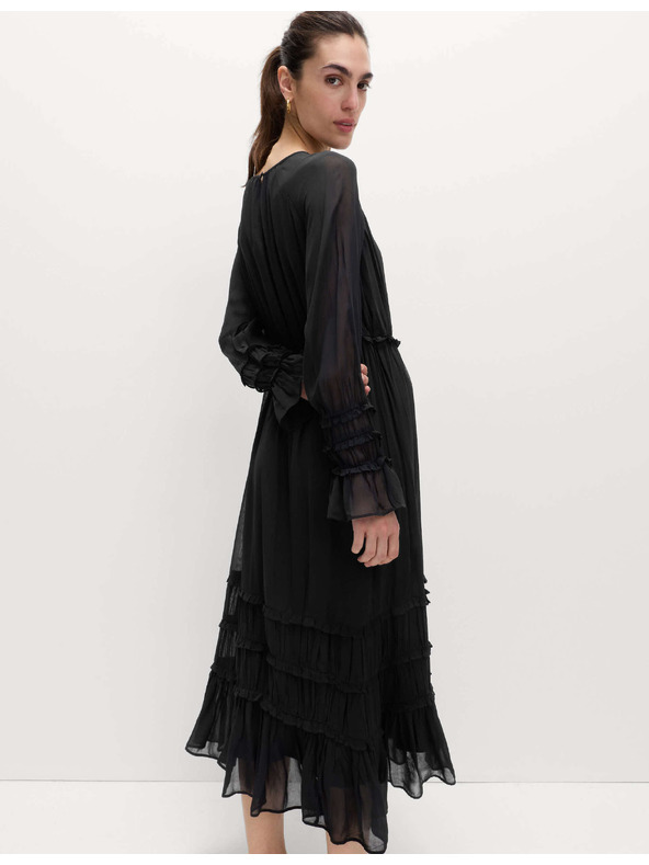 Marks & Spencer Prozirna midi haljina s istaknutim strukom i volanima Marks & Spencer crna