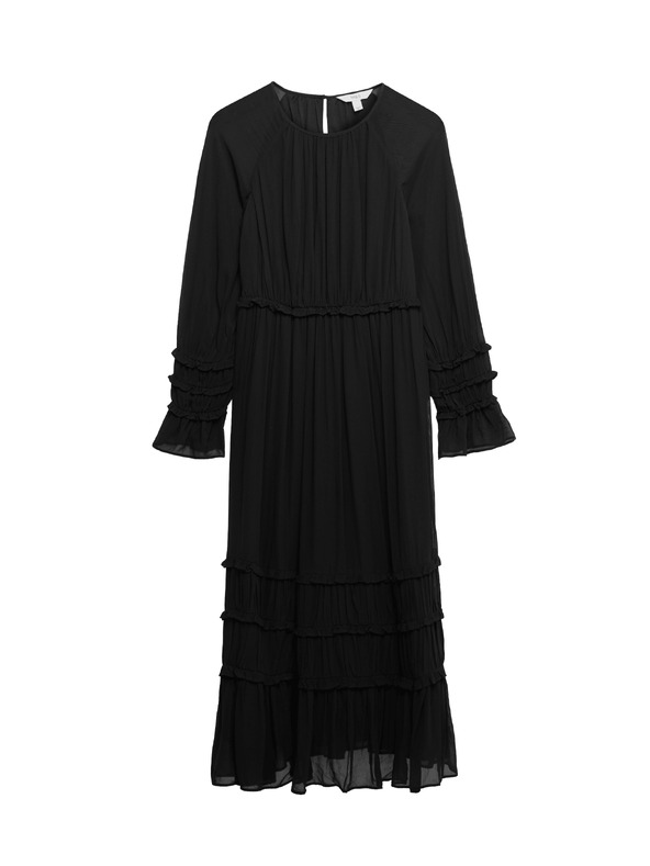 Marks & Spencer Prozirna midi haljina s istaknutim strukom i volanima Marks & Spencer crna
