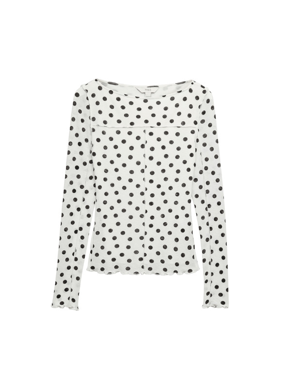 Marks & Spencer Jersey top sa točkicama sa okruglim izrezom od mrezice Marks & Spencer bijela