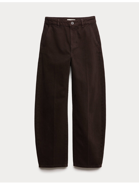 Marks & Spencer Hlače od čiste pamuka sa ravnim nogama i ugnječenim prednjim dijelom Marks & Spencer smeđa