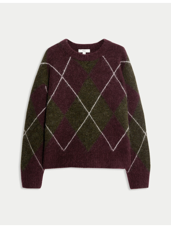 Marks & Spencer Pulover slobodnog kroja od mješavine vune s okruglim izrezom i geometrijskim uzorkom Marks & Spencer crvena