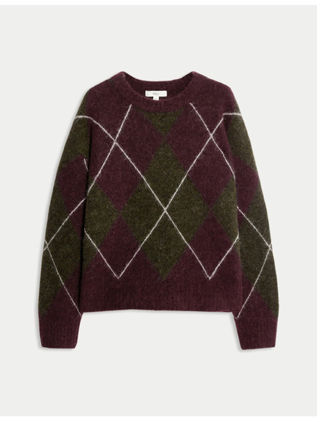 Marks & Spencer Pulover slobodnog kroja od mješavine vune s okruglim izrezom i geometrijskim uzorkom Marks & Spencer crvena