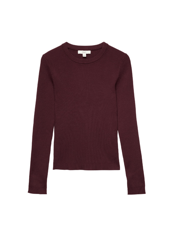 Marks & Spencer Prilegnut rebrastog pulovera s okruglim izrezom Marks & Spencer crvena