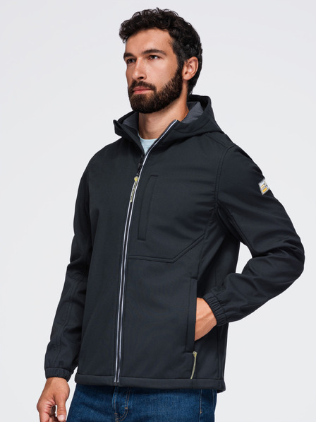 Ombre Clothing Muška jakna SOFTSHELL s fleece podstavom i kapuljačom – crna V2 OM-JANP-0292 Ombre Clothing