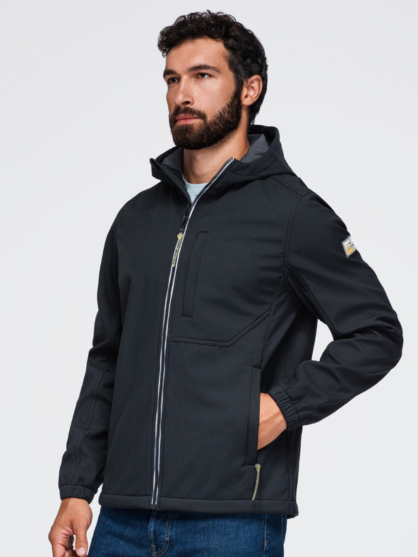 Ombre Clothing Muška jakna SOFTSHELL s fleece podstavom i kapuljačom – crna V2 OM-JANP-0292 Ombre Clothing